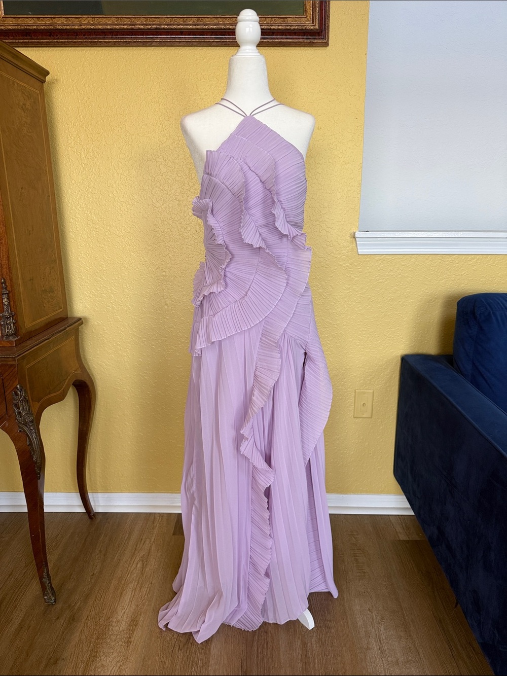 Nina Asymmetry Pleated Halterneck Midi Dress